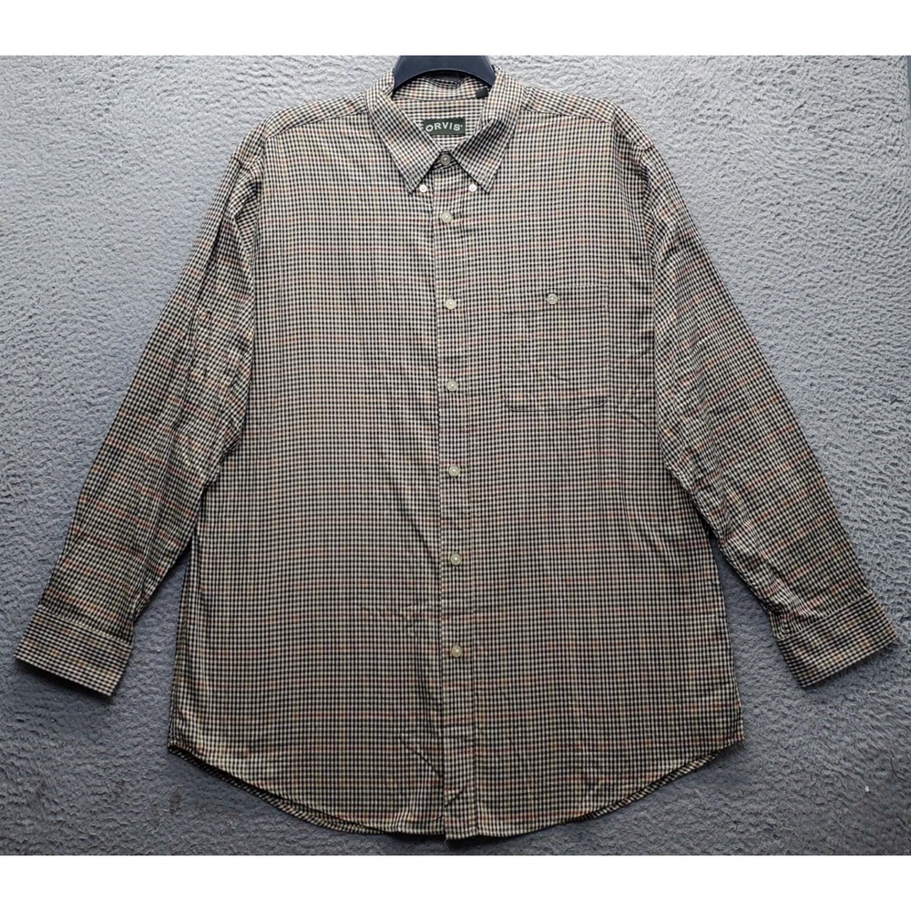 Orvis Shirt Mens XL Multi Gingham Long Sleeve Chest Pocket Collared Button-Down